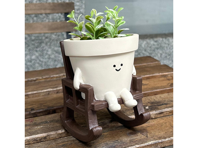 Cute Plant Pots Large Smily Face Planter Pot Resin Flower Head Planters for Indoor Outdoor Plants Unique Sit Rocking Chair Succulent Pot with...