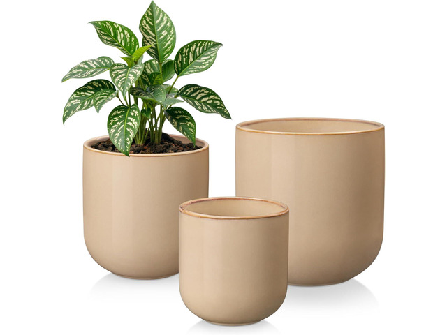vancasso 6+8+10 inches Ceramic Plant Pots, Set of 3, Planters with Drainage Hole, Flower Pots Planters Pots for Indoor Plants, Modern Indoor...