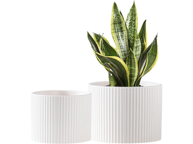 Ceramic Plant Pots, 8.1 + 6 Inch Planters for Indoor Plants, Modern Flower Pots for Plants with Drainage, Medium Cylinder Flower Pots for Indoor...