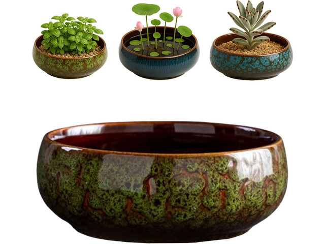 Oncpcare Lotus Bowl Planter Glazed Ceramic Indoor Plant Bowl Lotus Pot for Lotus Seeds, Bonsai, Succulents Shallow Hydroponic Decorative...