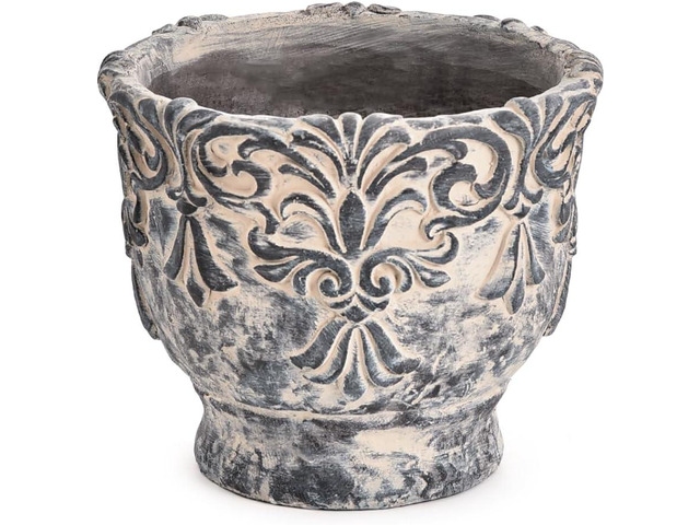 Sungmor 7.3 Inch Cement Plant Pot for Plants, Succulent Planter with Embossed Design, Vintage Concrete Flowerpots with Drainage Hole, Decorative...