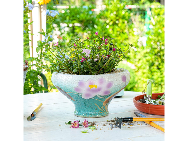 Sungmor 9.6 Inch Large Succulent Plant Pots, Pretty Hand Painted Ceramic Planter with Drainage, Indoor Outdoor Cactus Planter Bonsai Pot, Flower...