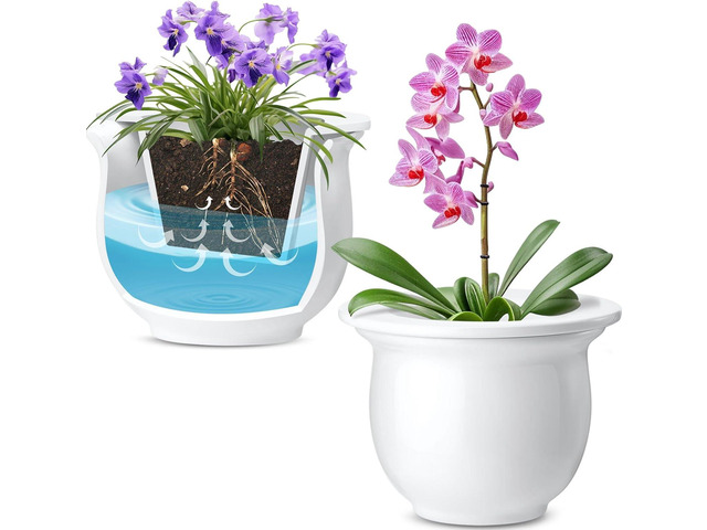 Suclain 2 Pack Ceramic African Violet Pots Self Watering Plant Pot Effortless Self Watering Plant Flower for Busy Lovers, Indoor(White,6.5 Inch)