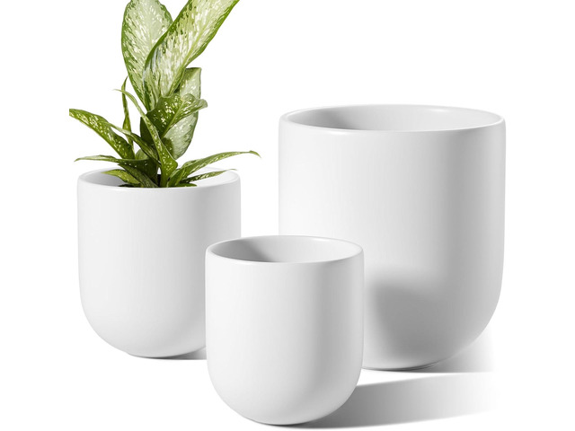 LE TAUCI 6+8+10 Inch Ceramic Pots for Plants, Plant Pots Indoor with Drainage Hole and Plug, Planter Pots for Home Office Room Patio, Set of 3, White
