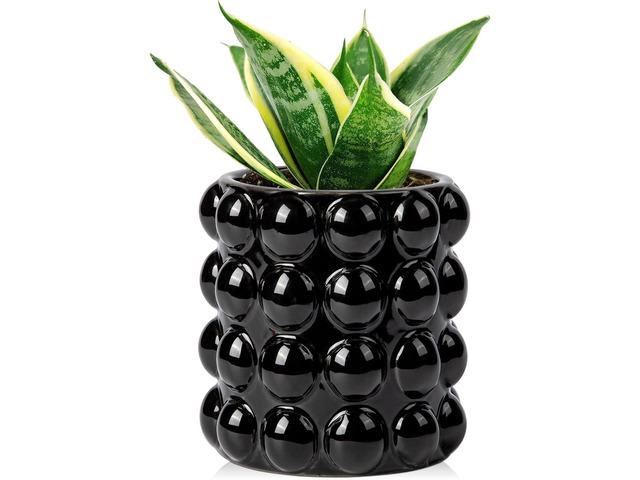 DILATATA 5 Inch Ceramic Planter Pot for Indoor Plants Without Drainage Hole Bubble Flower Planter Hobnail Plant Pot Garden Planter Black Succulent...