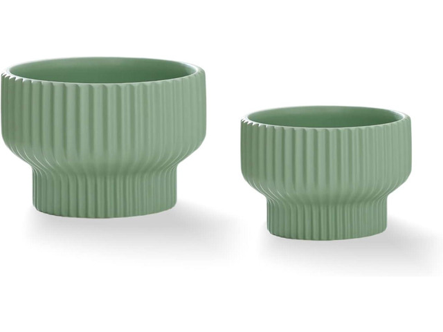 Puoyik 2 Piece Set of Flower Pots 8/6 inches, Ceramic Flower Pots with Drainage Holes, Indoor and Outdoor Plant Flower Planter (7.8/5.9 Green)