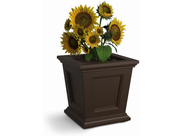 Mayne Fairfield 16-Inch Square Planter Self-Watering, Weather-Resistant Planter for Flowers Durable Outdoor Design for Patio, Porch, or Entryway