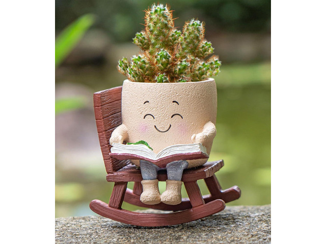 Rocking Chair Smiley Face Planter with Drainage Hole, Cute Plant Pots for Indoor Outdoor Plants,Unique Flower Pot for Succulents, Gift for Mother's...
