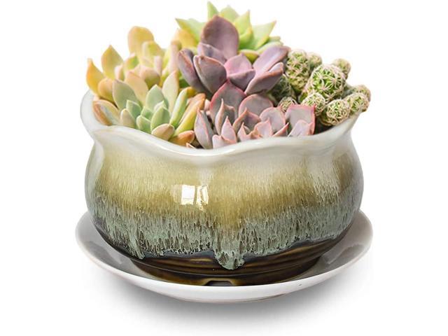 Dahlia 5.5'' Inch Rustic Drip Glazed Ceramic Planter/Succulent Pot/Plant Pot, Brown