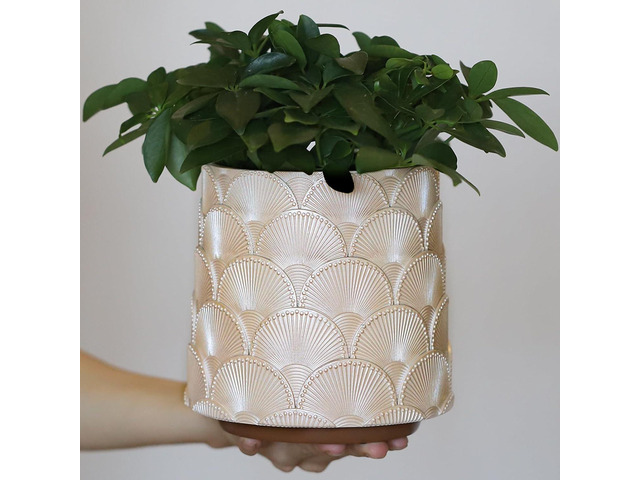 GUGUGO Pearl Beige Scale Planter, Cute Unique Plant Pot with Drainage, Eclectic Colorful Small Flower Planters Pots for Indoor & Outdoor Plants,...