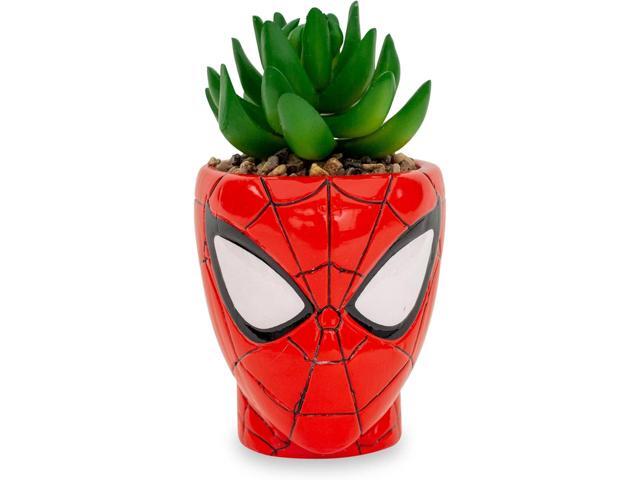 Marvel Comics Spider-Man Web-Head 3-Inch Ceramic Mini Planter with Artificial Succulent Small Flower Pot, Faux Indoor Plants