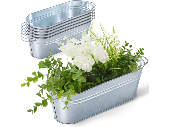 Sabary 6 Pcs Small Galvanized Oval Planters Tub Galvanized Buckets with Handle Oval Metal Pail Flower Pot Rustic Farmhouse Home Decor for Outdoor...