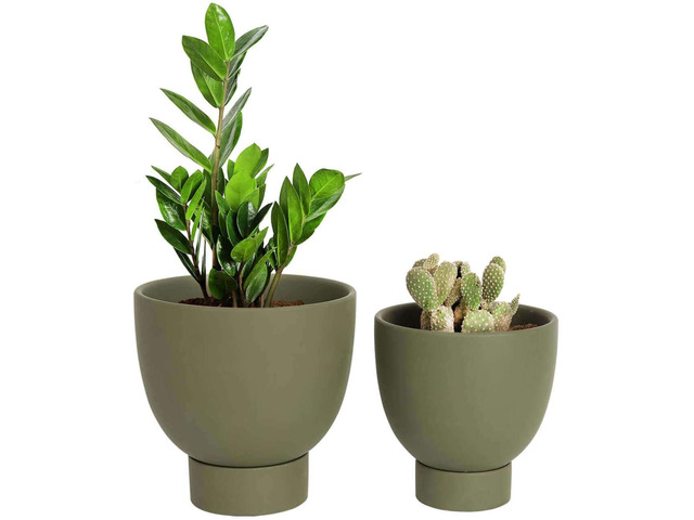 vensovo Green Terracotta Self Watering Plant Pot - 2 PCS 6 Inch & 8 Inch Terra Cotta Plant Pot with Drainage Hole and Saucer, Small & Large Clay...