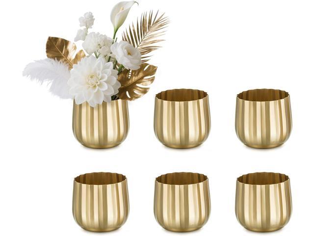 Gold Vases Compote Centerpiece Planter: 4' Ribbed Metal Vase Small Compote Bowl Planter Pot with Drainage Hole for Wedding Table Centerpiece Indoor...