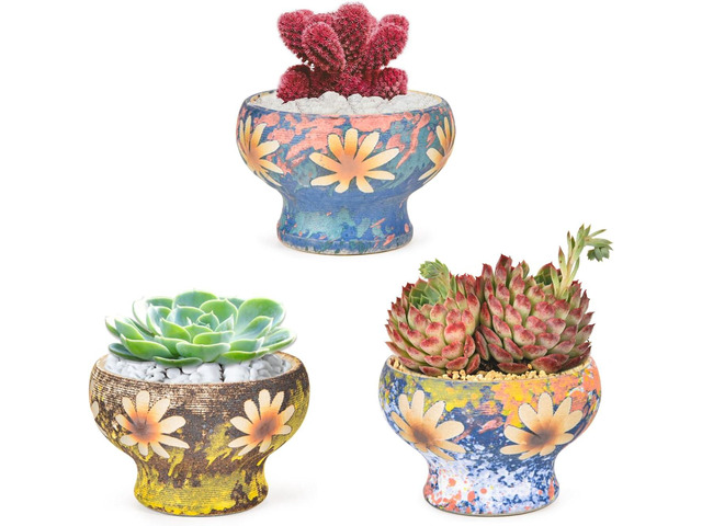 Sungmor Small Succulent Planters Set of 3, Beautiful Hand Crafted Ceramic Plant Pots Cute Cactus Pot, 4.9 Inch Flower Pots for Indoor Plants with...