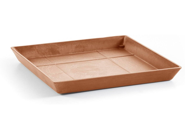Ecopots Modern Recycled Plastic Square Flower Pot Planter Saucer, Terracotta Color, 11'