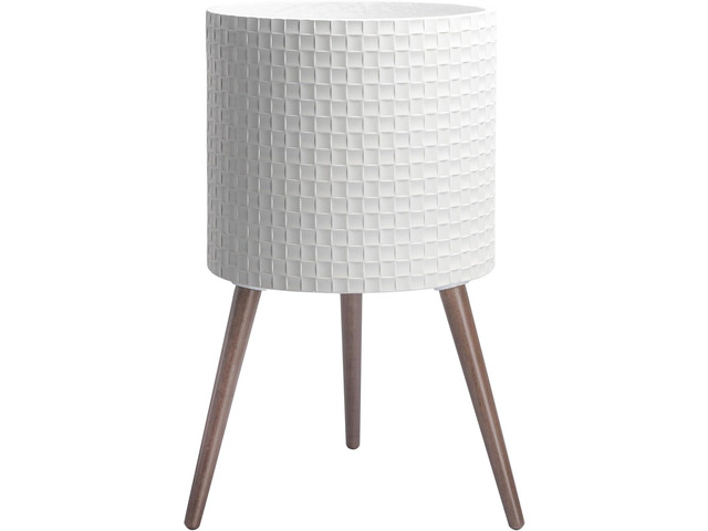 D'vine Dev 16 Inch Modern Geometric Tile Patterned Sleek Planter Pot with Stand, Indoor Outdoor Decorative Plant Holder, Matte White, 88-Z-E-1