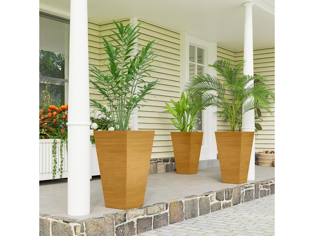 Outsunny Tall Planter for Outdoor Plants Set of 3, 28 Inch Taper Planter with Drainage Holes, Wood Grain Decor Garden Pot for Indoor Outdoor Porch...