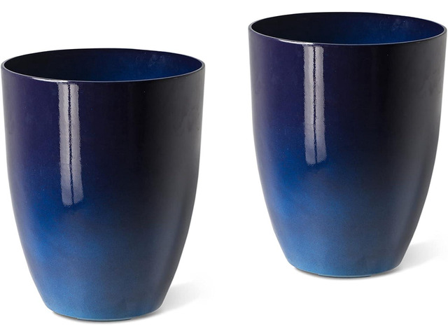 Glitzhome Set of 2 Tall Planters for Outdoor Plants, 16.75''H Large Gradient Cobalt Blue Planter Tall Plant Pot with Drainage Hole for Outdoor...
