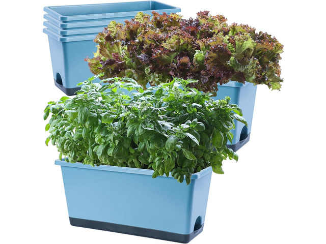 Oliz Window Box Planter 6 Pcs, 17 Inches Rectangle Flower Pots with Drainage Holes and Trays, Vegetable Planters for Windowsill Patio Garden...