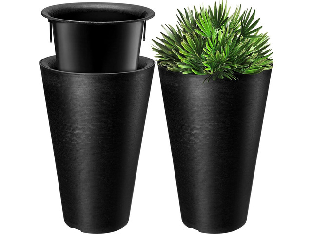 Sieral Set of 2 Tall Outdoor Planters 12 x 18 Inch Large Resin Outdoor Planters for Front Porch Flower Round Floor Decorative Indoor Pots with...