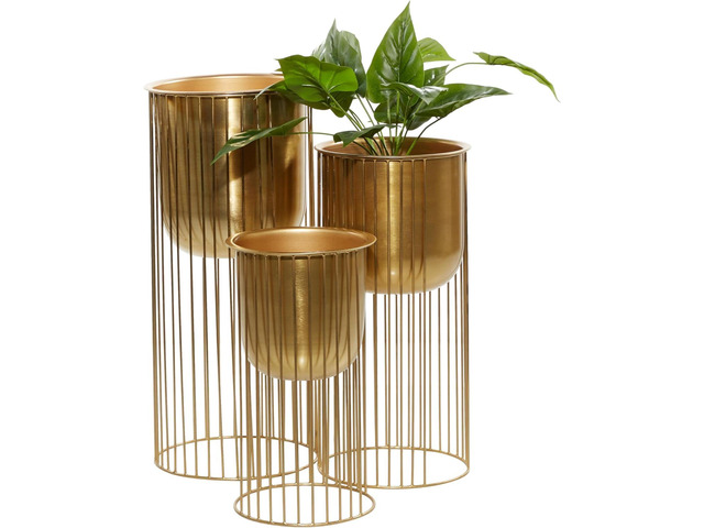 Deco 79 Metal Indoor Outdoor Planter Deep Recessed Dome Large Planter Pot with Elevated Caged Stand, Set of 3 Planters 24', 20', 16'H, Gold