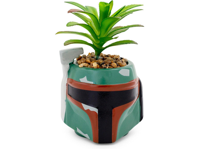 Star Wars Boba Fett Helmet 3-Inch Ceramic Planter with Artificial Succulent Small Flower Pot, Faux Indoor Plant for Desk Shelf, Trinket Tray ...