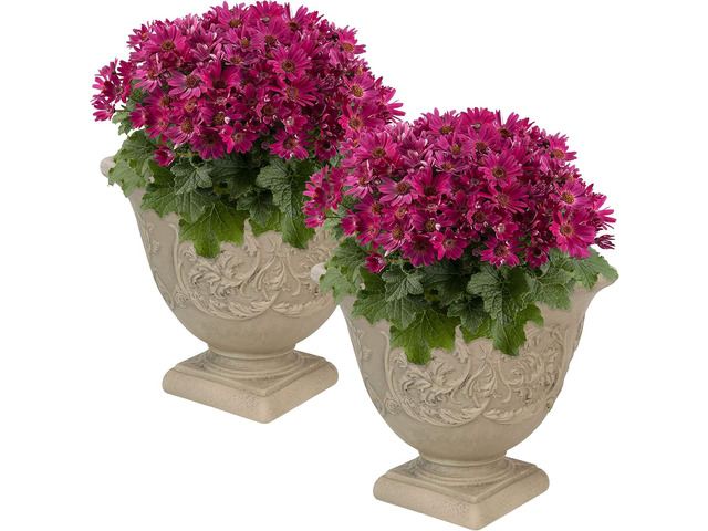 Sunnydaze 16-Inch Darcy Outdoor Pedestal Planter - Polyresin Large Round Plant Pot with Drillable Drainage Hole - Plastic Urn Planter for Outdoor...