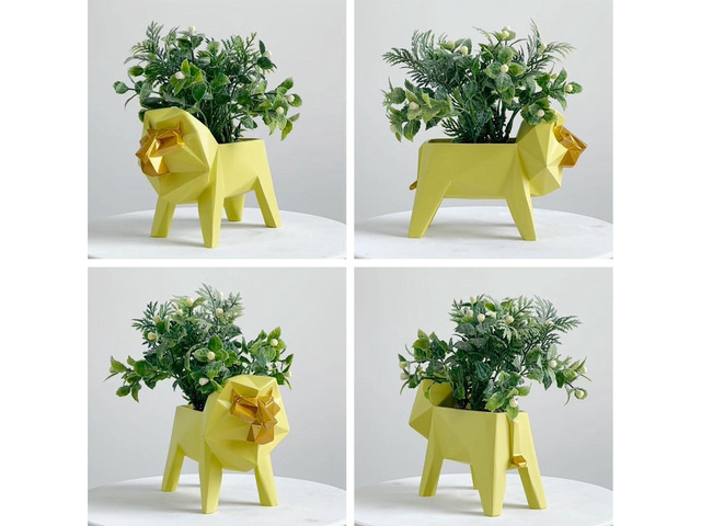 HAUCOZE Lion Statue Planter Succulent Pot Modern Animal Sculpture Home Decor Gift for Living Room Office 6.1 Inch