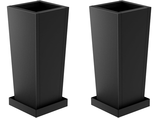 Metal Tall Outdoor Planters Set of 2, 20 inch Durable Tall Planters with Rust-Proof Coating & Drainage Insert Shelve & Trays, Black Outdoor...