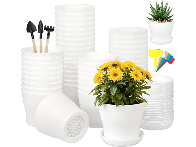 Hahood 48 Pack Plastic Planters 5.5 Inch Flower Plant Pots Indoor Set Thickened Seedling Nursery Pots Seed Starting Pots with Drainage Holes...