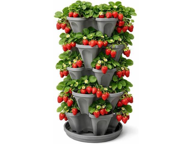 5-Tier Stackable Strawberry Garden 24 Quart Indoor / Outdoor Stacking Planter with Drip Saucer Grow Herbs, Strawberries, and Flowers from The...