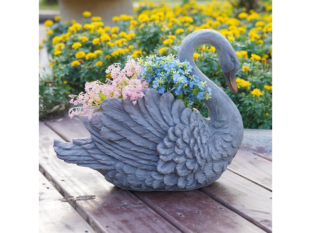 Unique Planters Swan Flower Pot Large 18.5 Inch Planter Pots for Indoor Outdoor Concrete Finish Animal Swan Planters Resin Planter Garden...