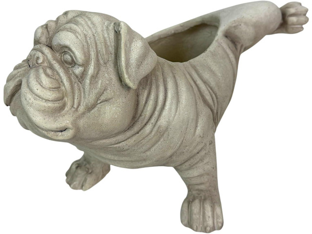 Zeckos Bulldog Planter, Antique Stone Finish Magnesium Oxide Freestanding Dog Planter, 11 Inch Tall Decorative MGO Animal Planter with Drain Hole...