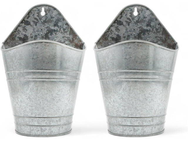 Hosley Set of 2 Galvanized Wall Planters, 10 Inch Hanging Metal Buckets for Indoor Outdoor Garden, Farmhouse Wall Decor, Rustic Patio & Balcony...