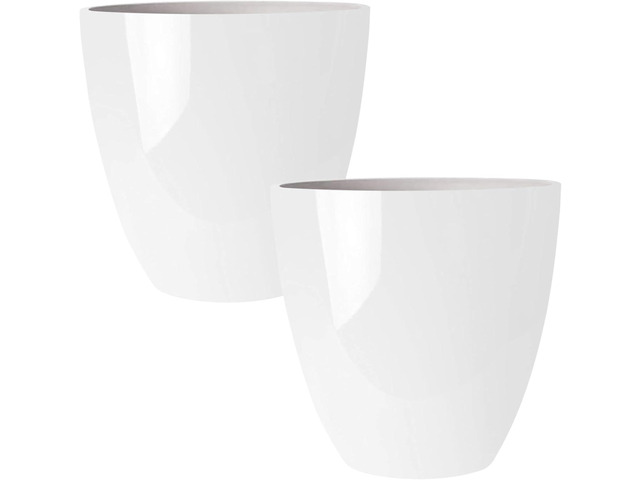 RUBBER BOND Plastic Plant Pots 2 Pack - Modern Indoor/Outdoor Planters for Home Decor - Weather-Resistant Large Flower Pots - Lightweight 12 Inches...