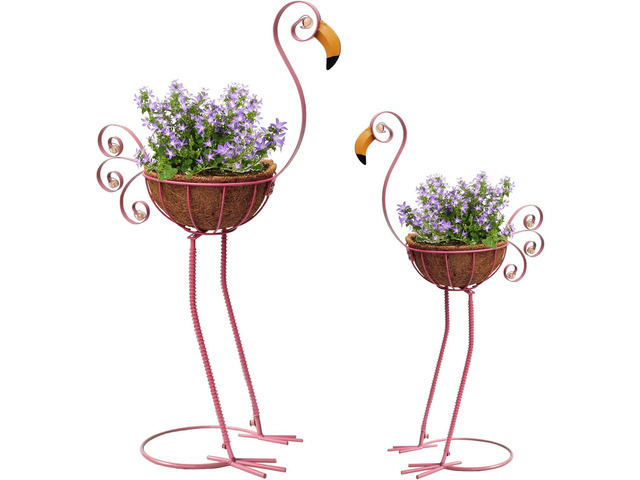 COOZZYHOUR Metal Flamingo Planter with Basket -Garden Bird Planters for Outdoor Indoor Lawn,Yard,Porch,Patio, Garden DecorationsSet of 2