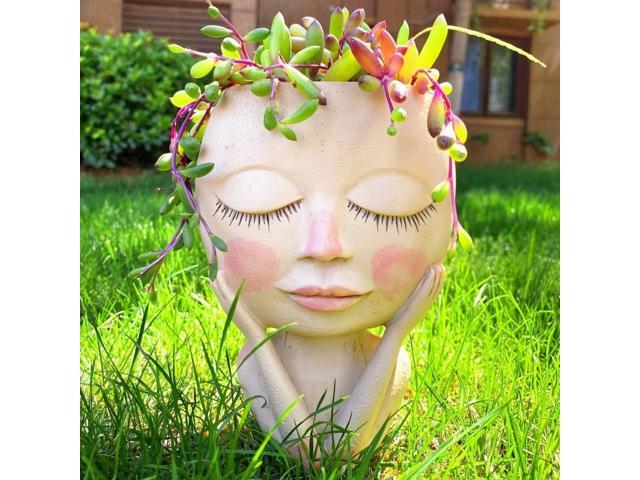 Face Planters Pots Head,Cute Succulents Plants Planters,Creative Resin Pots with Drainage Hole,Ideal Vase Gifts for Indoor Outdoor Garden Decor
