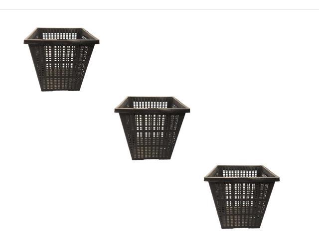 PondH2o 4' Square Water Garden Pond Aquatic Plastic Slotted Mesh Plant Basket 3 Pack, Planter Pots for Aquaponics, Hydroponics