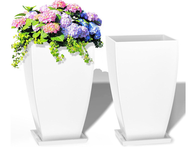 21' Tall Outdoor Planters Set of 2,Front Porch Planter Pots with Drainage Design Holes for Patio, Porch, Garden, Indoor,White