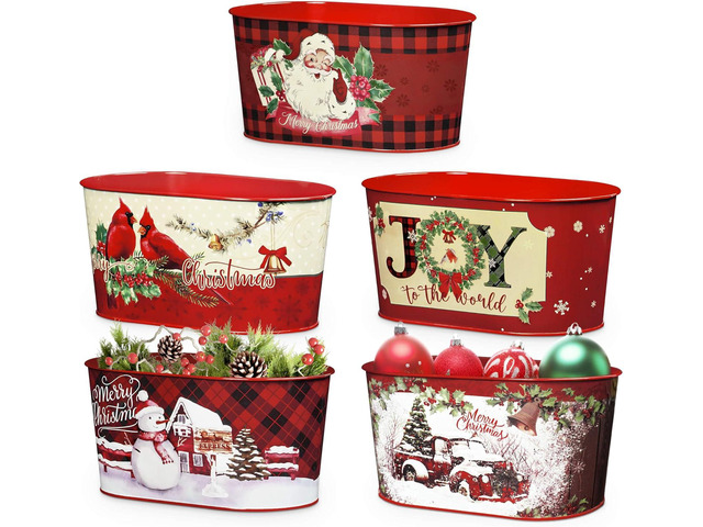 Putuo Decor Christmas Theme Metal Buckets, Christmas Decorations Garden Planter Pots, Galvanized Small Bucket Pails for Party Home Table...