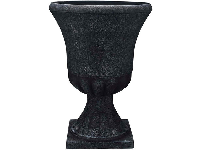 Southern Patio Winston 16 Inch x 21 Inch Urn Plastic Decorative Outdoor Planter Pot for Porch, Patio, or Garden with Removable Base, Matte Black