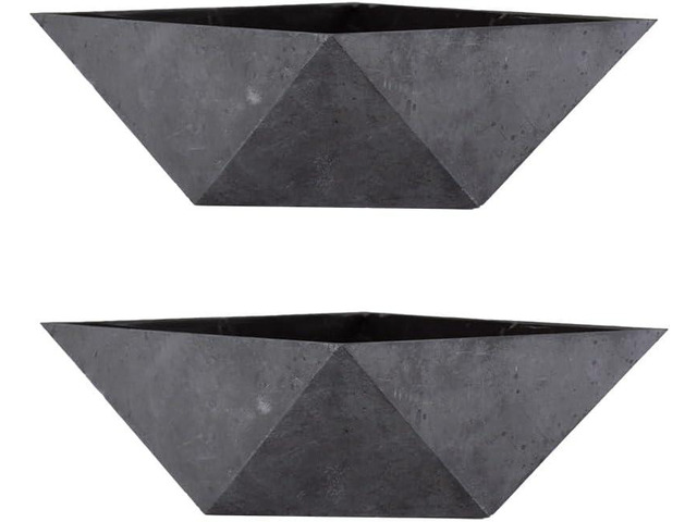 The HC Companies 8 Inch Deco Faceted Plastic Succulent Bowl - Unique Decorative Indoor Planter with Drainage Hole, Faux Concrete (Pack of 2)
