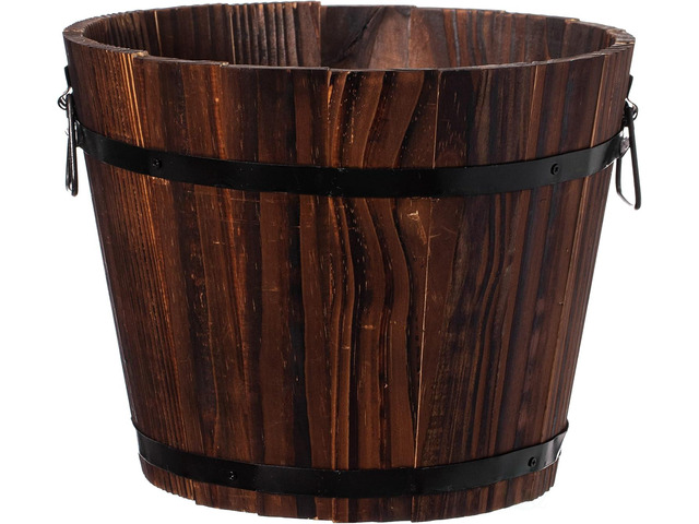 Rustic Wooden Whiskey Barrel Planter with Durable Medal Handles and Drainage Hole - Perfect for Indoor and Outdoor Plants, Herbs, and Vegetables -...