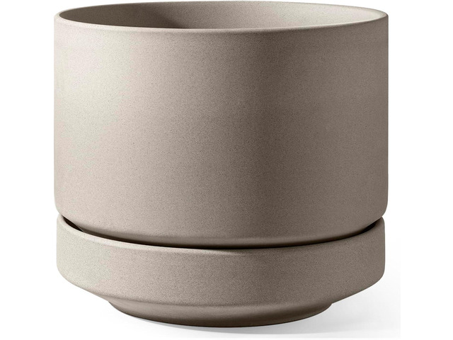 LE TAUCI Large 14 Inch Plant Pot with Saucer Ceramic Outdoor & Indoor Big Planter Pot Drainage Hole, Mesh Pad Unglazed Porous Modern...