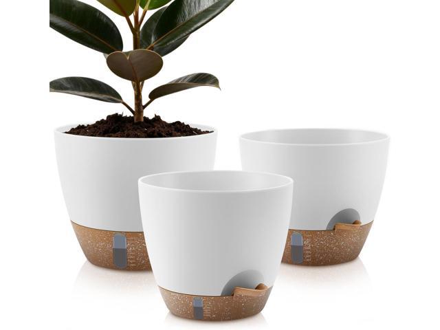 QRRICA Self-Watering Plant Pots with Water Level Indicator, Drainage Holes & Saucers 12/10/9 Inch Large Plastic Planter Set for Indoor & Outdoor.