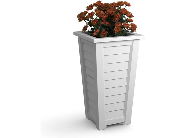 Mayne Lakeland 28in Tall Planter - White - 16in L x 16in W x 28in H - Polyethylene - Built-in Water Reservoir (5868-W)
