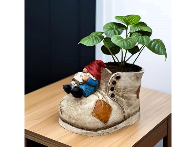 Cute Planter Pot Suitable for Indoor and Outdoor, Small gnome Resin Succulent Plant Flower pots, Decorative Fun Flower pots with Drainage Holes,...
