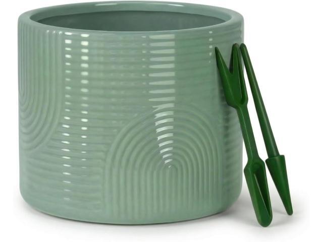 6 Inch Ceramic Plant Pot Decorative Indoor Planter (No Drainage Hole) for Succulents, Herbs & Houseplants Modern Tabletop Desk Planter Sage Green
