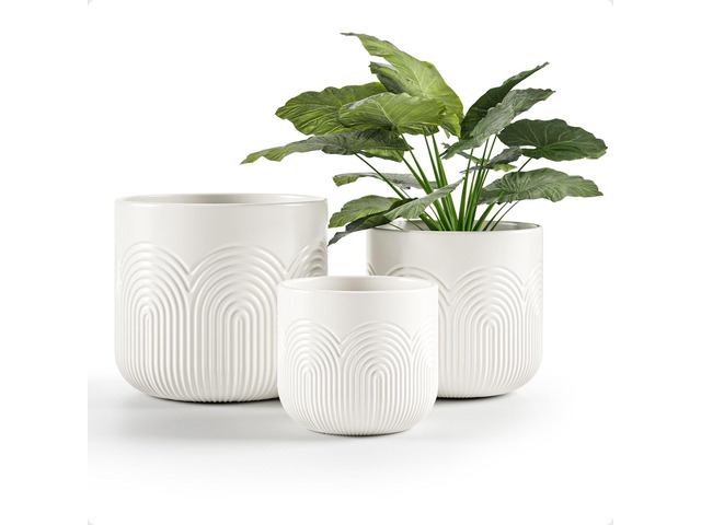 Ceramic Pots for Plants Set of 3 Sizes - 6, 5, 4 Inch Diameter Plant Pots with Drainage Holes - Ceramic Planters for Indoor Plants - Decorative...